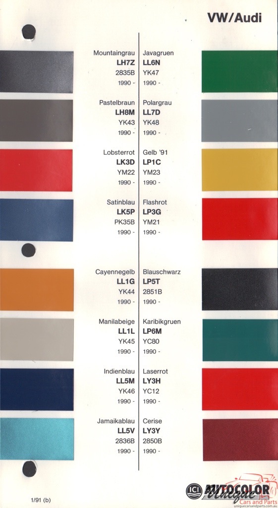 1990 - 1992 Volkswagen Paint Charts Autocolor 1